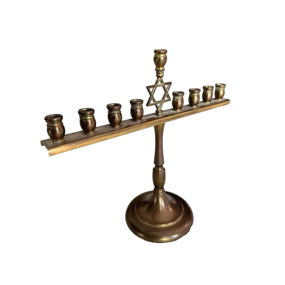Vintage R. C. Hanukkah Brass Menorah - Judaica - Star of David